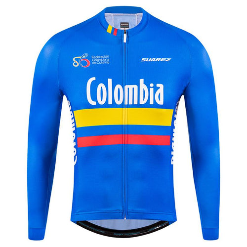 2021 Men's Suarez Colombian Nat. Federation: Long Sleeve Cycling Jersey in Blue by Suarez | Cento Cycling